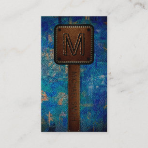 Monogram Modern Brown Leather Look #10 Business Card