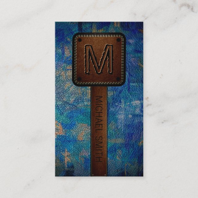 Monogram Modern Brown Leather Look #10 Business Card (Front)