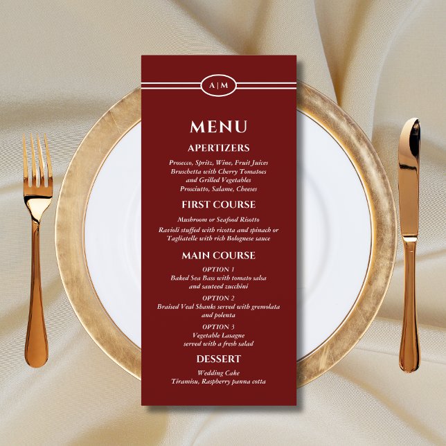 Monogram Modern Burgundy Christian Wedding Menu (Creator Uploaded)