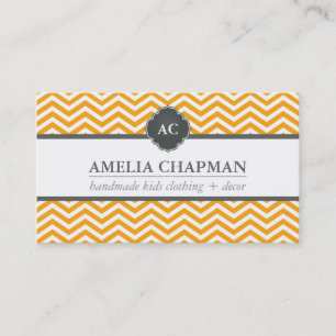 MONOGRAM modern chevron pattern bright orange grey Business Card