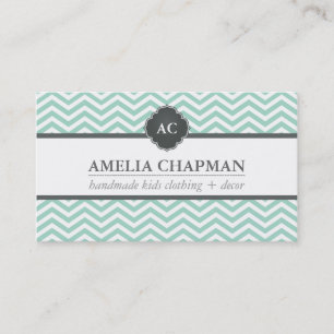 MONOGRAM modern chevron pattern mint green grey Business Card