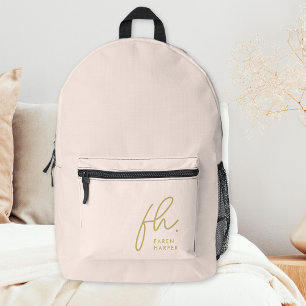 Monogram Modern Chic Blush Pink Gold Monogrammed Printed Backpack