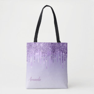 Monogram Modern Chic Stylish Ombre Purple Glitter  Tote Bag