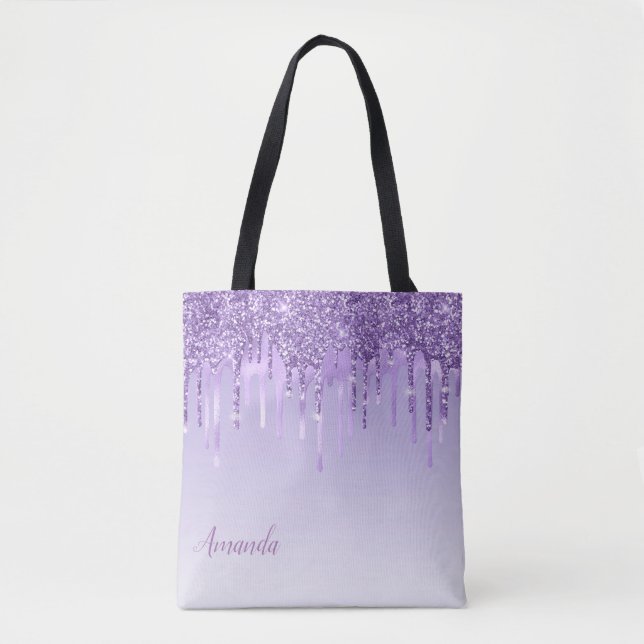 Monogram Modern Chic Stylish Ombre Purple Glitter  Tote Bag (Front)