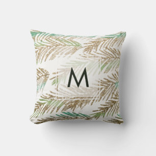 Monogram Modern Christmas Tree Leaves Throw Pillow