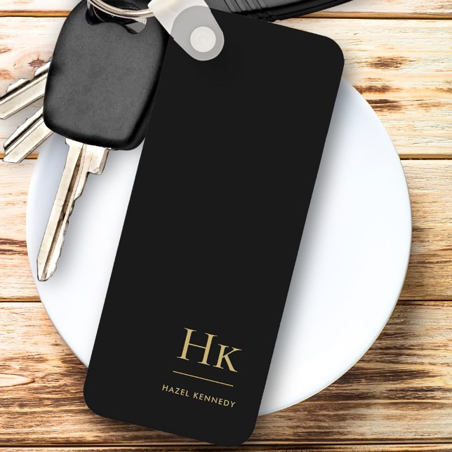 Monogram Modern Classic Minimalist Black Gold Key Ring (Creator Uploaded)