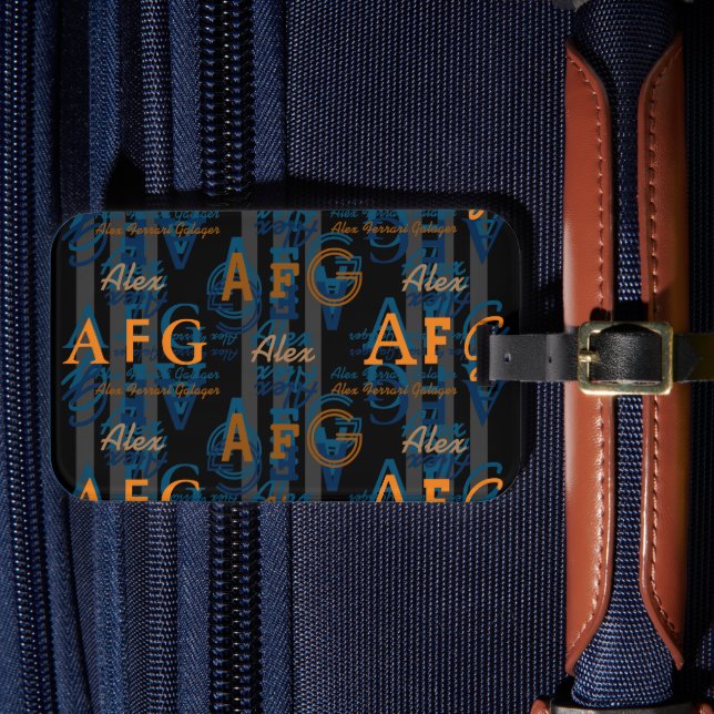 Monogram Modern Collage of Names  Luggage Tag (Front Insitu 4)