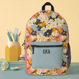 Monogram Modern Colourful Floral Girls School Printed Backpack