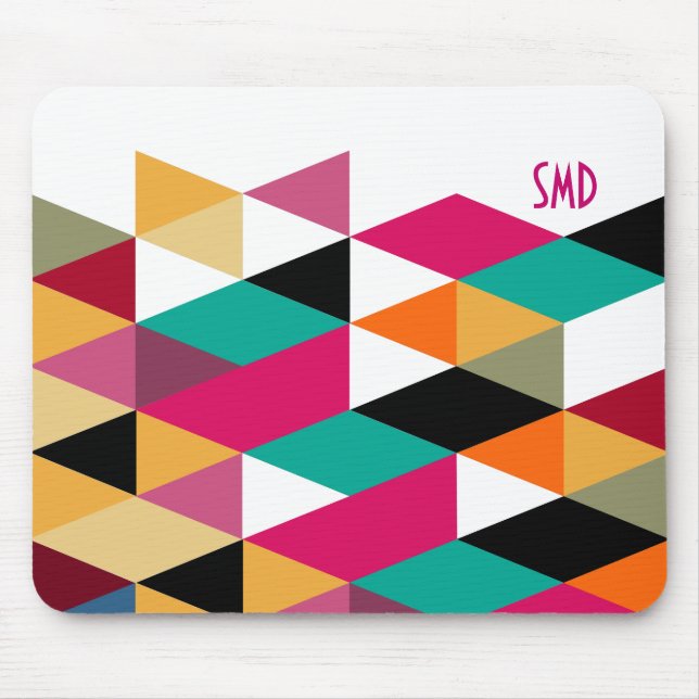 Monogram Modern Colourful Geometric Pattern Mouse Pad (Front)