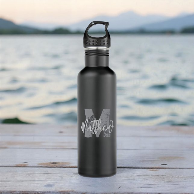 Monogram Modern Cool Grunge Add Your Name 710 Ml Water Bottle (Creator Uploaded)