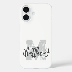 Monogram Modern Cool Grunge Add Your Name iPhone 16 Case