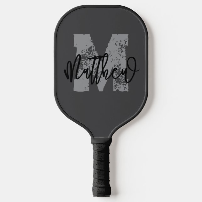 Monogram Modern Cool Grunge Add Your Name Pickleball Paddle (Front)