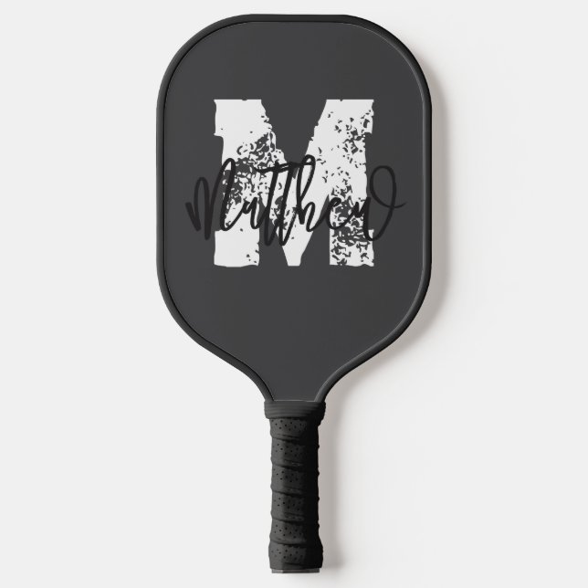Monogram Modern Cool Grunge Add Your Name Pickleball Paddle (Front)