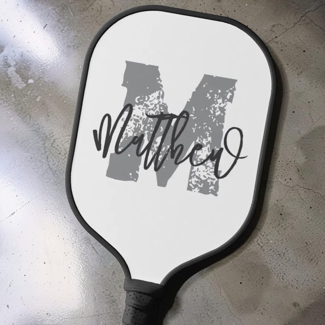 Monogram Modern Cool Grunge Add Your Name Pickleball Paddle (Creator Uploaded)
