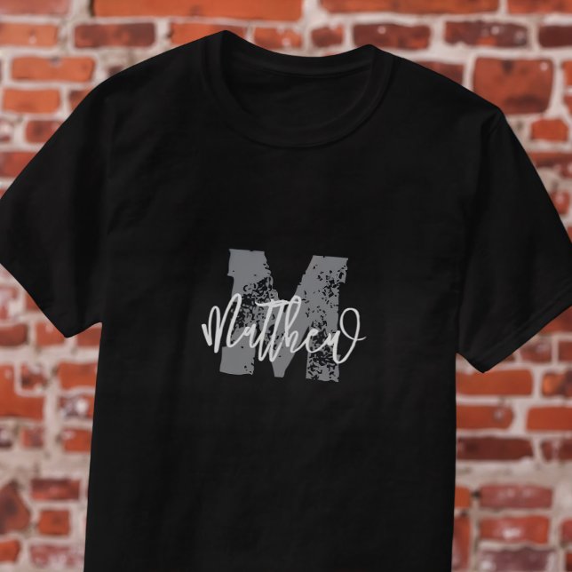 Monogram Modern Cool Grunge Add Your Name T-Shirt (Creator Uploaded)