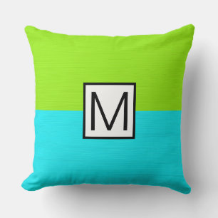 Monogram Modern Cyan and Lime Elegant Cushion