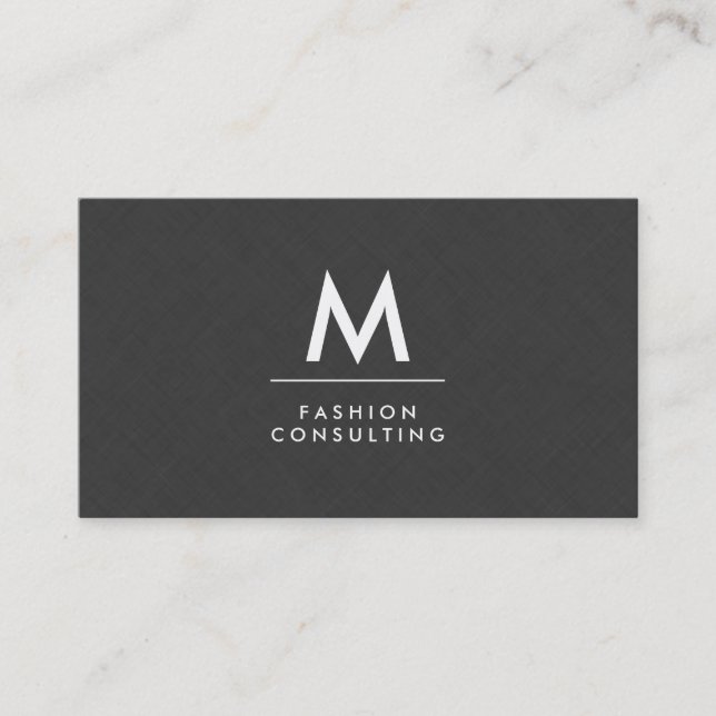 Monogram Modern Dark Grey Linen Faux Pattern Business Card (Front)