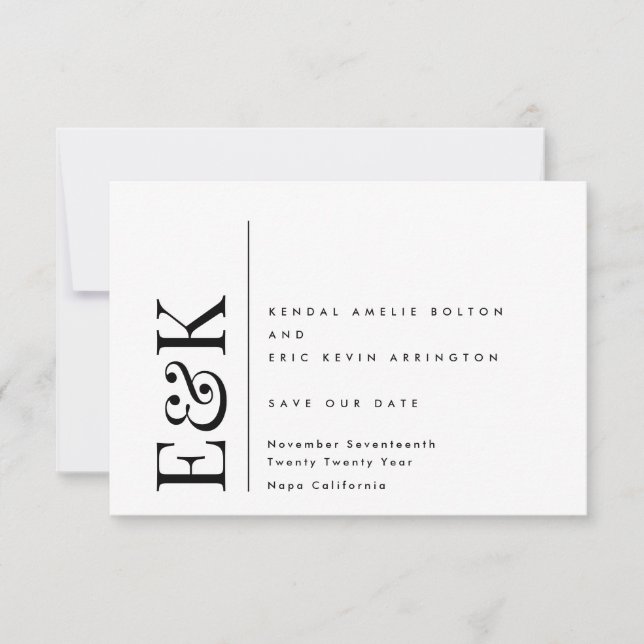 Monogram Modern Editable QR Code Photo Black White Save The Date (Front)