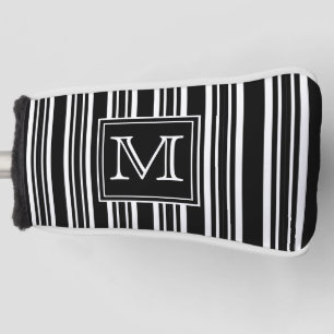 Monogram Modern Elegant Black and White Stripes Golf Head Cover