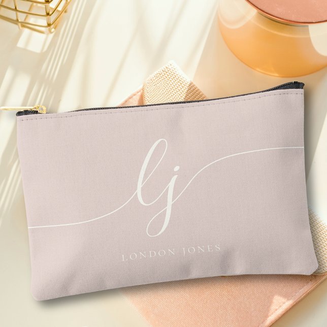 Monogram Modern Elegant Calligraphy Rose Pink Chic Accessory Pouch (Creator Uploaded)
