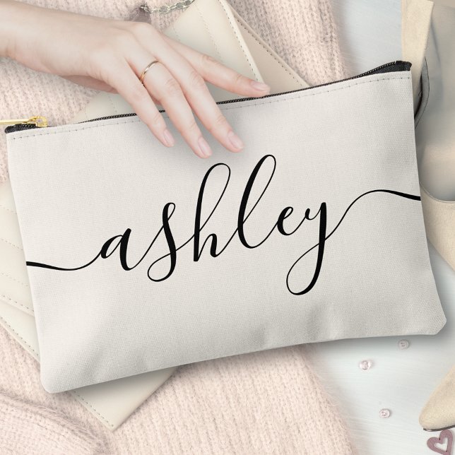 Monogram Modern Elegant Calligraphy Script Ivory Accessory Pouch (Creator Uploaded)
