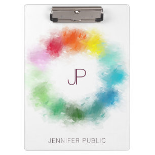 Monogram Modern Elegant Colourful Personalised Clipboard