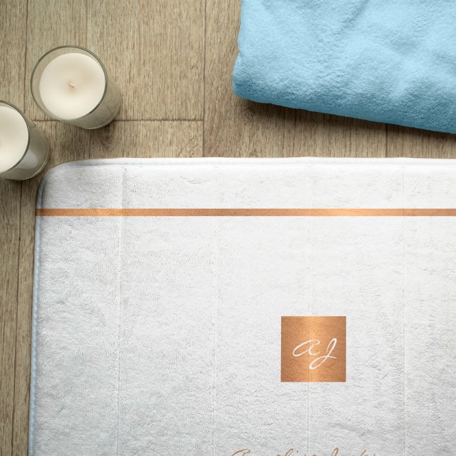 Monogram modern elegant glitter white and gold bath mat (Creator Uploaded)