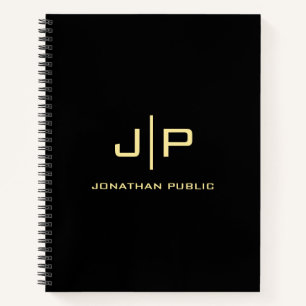 Monogram Modern Elegant Gold & Black Template Best Notebook