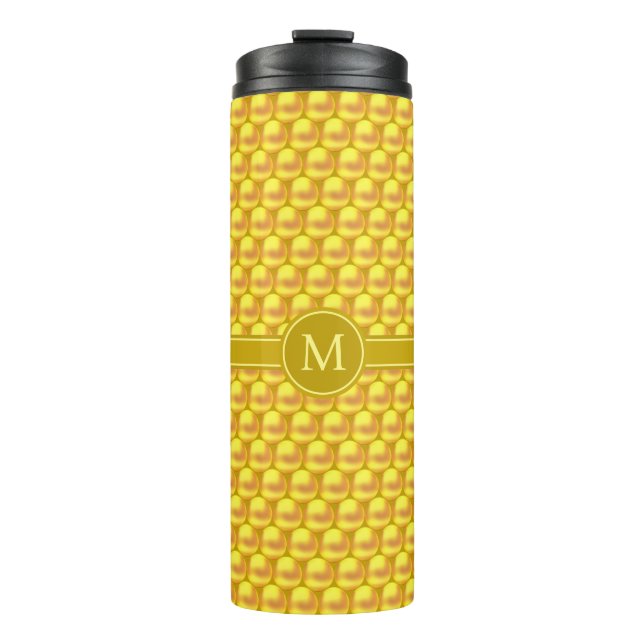 Monogram & Modern Elegant Gold Dots & Text Thermal Tumbler (Front)
