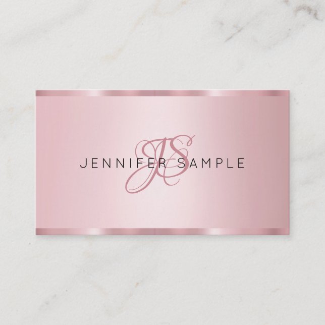 Monogram Modern Elegant Rose Gold Premium Silk Business Card (Front)
