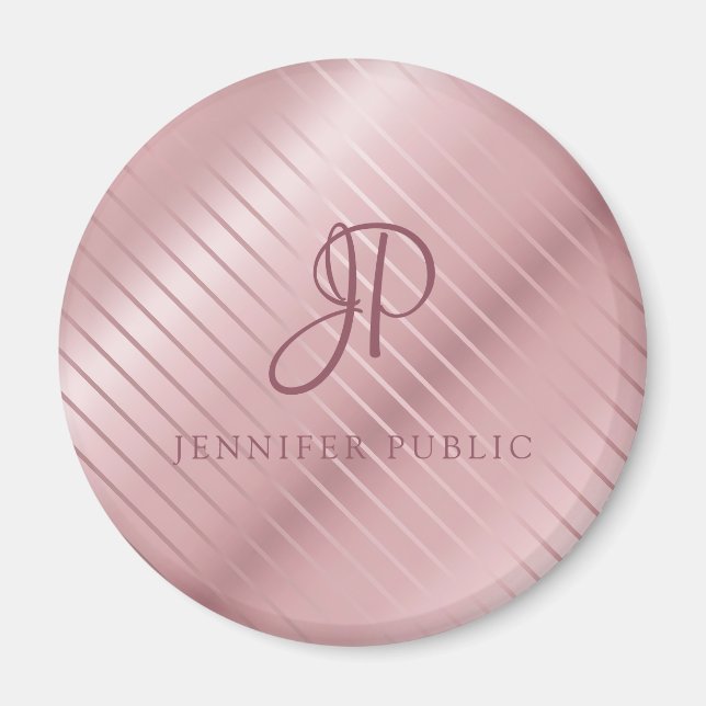 Monogram Modern Elegant Rose Gold Template Magnet (Front)