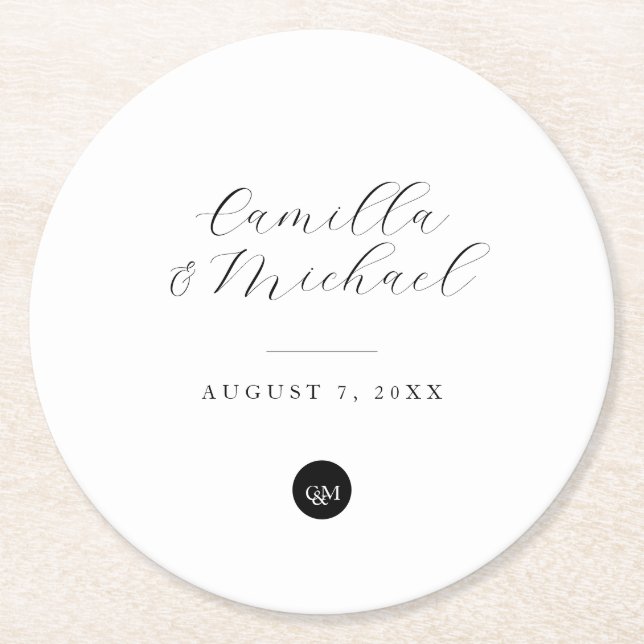 Monogram Modern Elegant Wedding Coasters (Front)