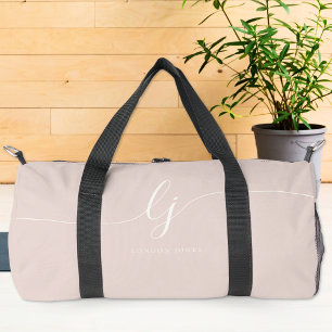 Monogram Modern Feminine Pink Script Stylish Girly Duffle Bag