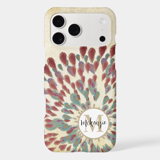 Monogram Modern Flower Teal iPhone Case (Back)