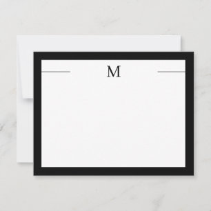 Monogram Modern Frame Black White Flat Note Card