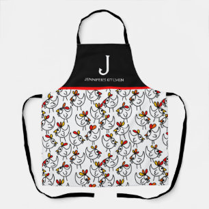 Monogram Modern Funny Chicken Adult Apron in Black