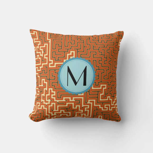 Monogram Modern Geometric Maze Pattern Cushion (Front)