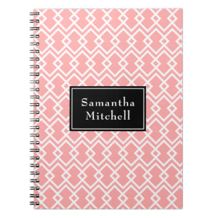Monogram Modern Geometric Pink Black Notebook