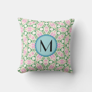 Monogram Modern Geometric Pink Floral Pattern Cushion