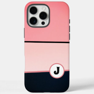 Monogram Modern Girly Chic Pink Black Stripe iPhone 16 Pro Max Case