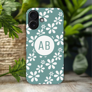 Monogram Modern Girly Floral Pattern Personalised  iPhone 16 Case