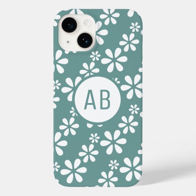 Monogram Modern Girly Floral Pattern Personalised  Case-Mate iPhone Case (Back)