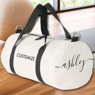 Monogram Modern Girly Script Calligraphy Name Chic Duffle Bag