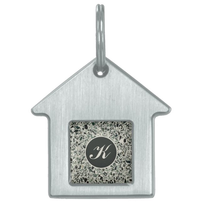 Monogram Modern Green Terrazzo Pet ID Tag (Front)