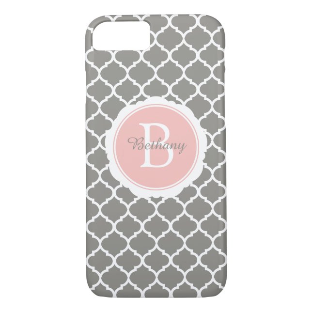 Monogram Modern Grey Pink Geometric Case-Mate iPhone Case (Back)