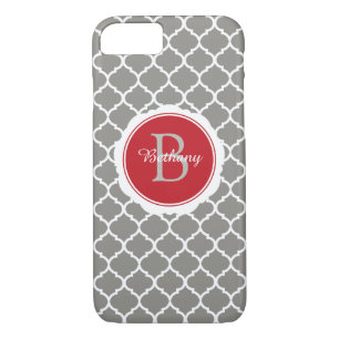 Monogram Modern Grey Red Geometric iPhone 8/7 Case