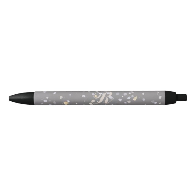 Monogram Modern Grey Terrazzo  Black Ink Pen (Front)