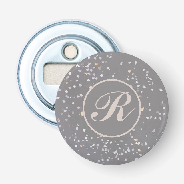 Monogram Modern Grey Terrazzo  Bottle Opener (Front)