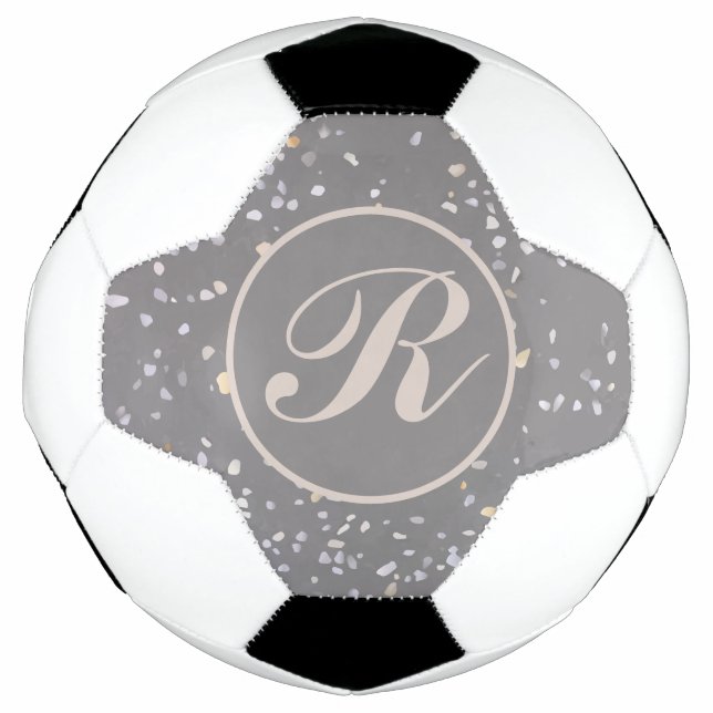 Monogram Modern Grey Terrazzo  Soccer Ball (Front)