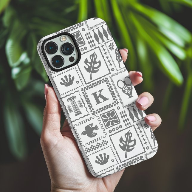 Monogram Modern Grey White Abstract Pattern iPhone Case (Creator Uploaded)